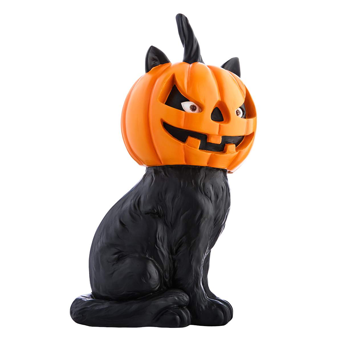 🎃 Gato Sentado com Rosto de Abóbora com LED – Happy Haunting