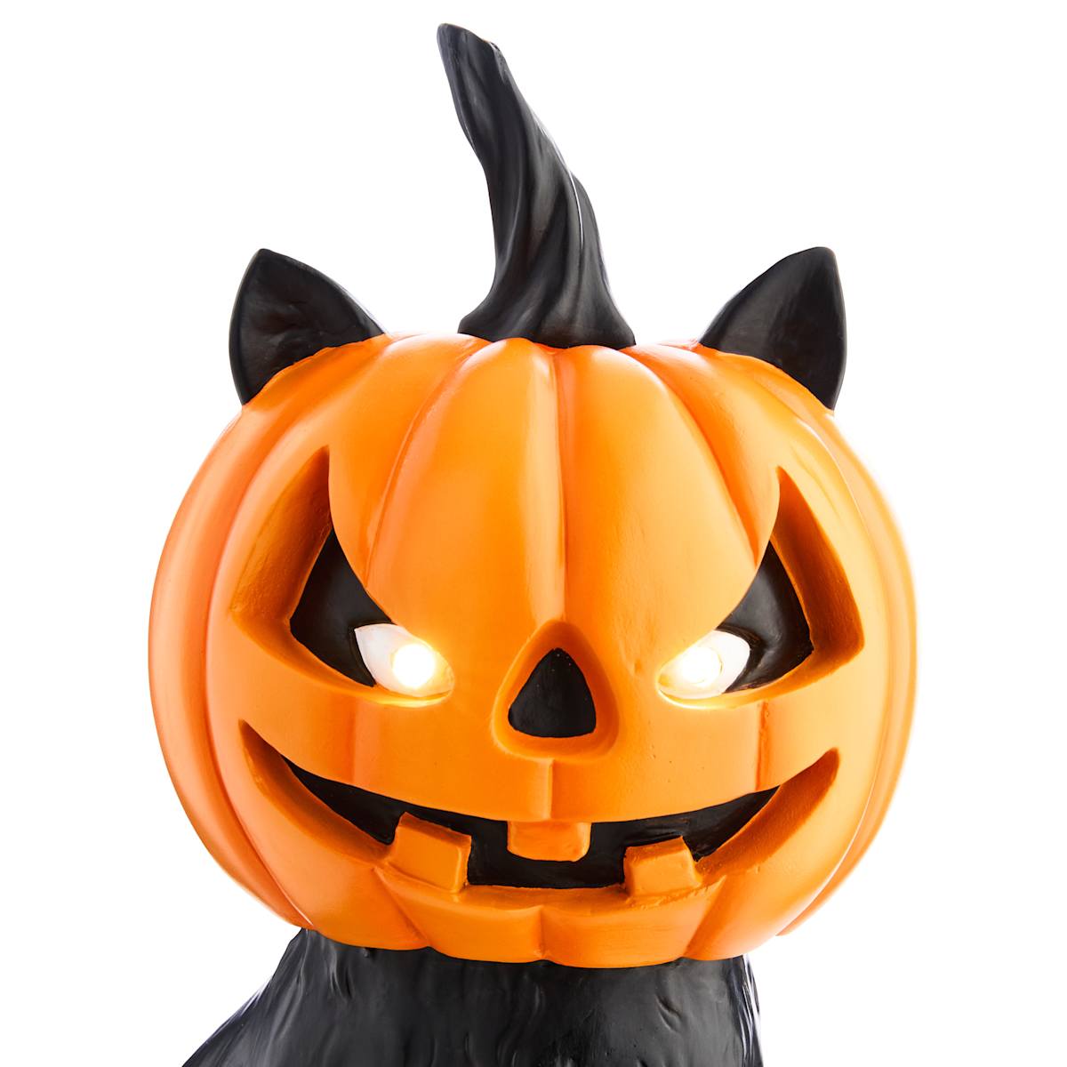 🎃 Gato Sentado com Rosto de Abóbora com LED – Happy Haunting
